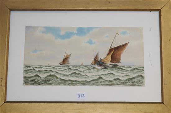 J. Maurice Hosking, watercolour, Fishing boats off Ramsgate, signed, 20 x 40cm